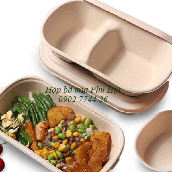 Hộp bã mía 2 ngăn nắp bã mía 750ml tại Quận 7 TP HCM